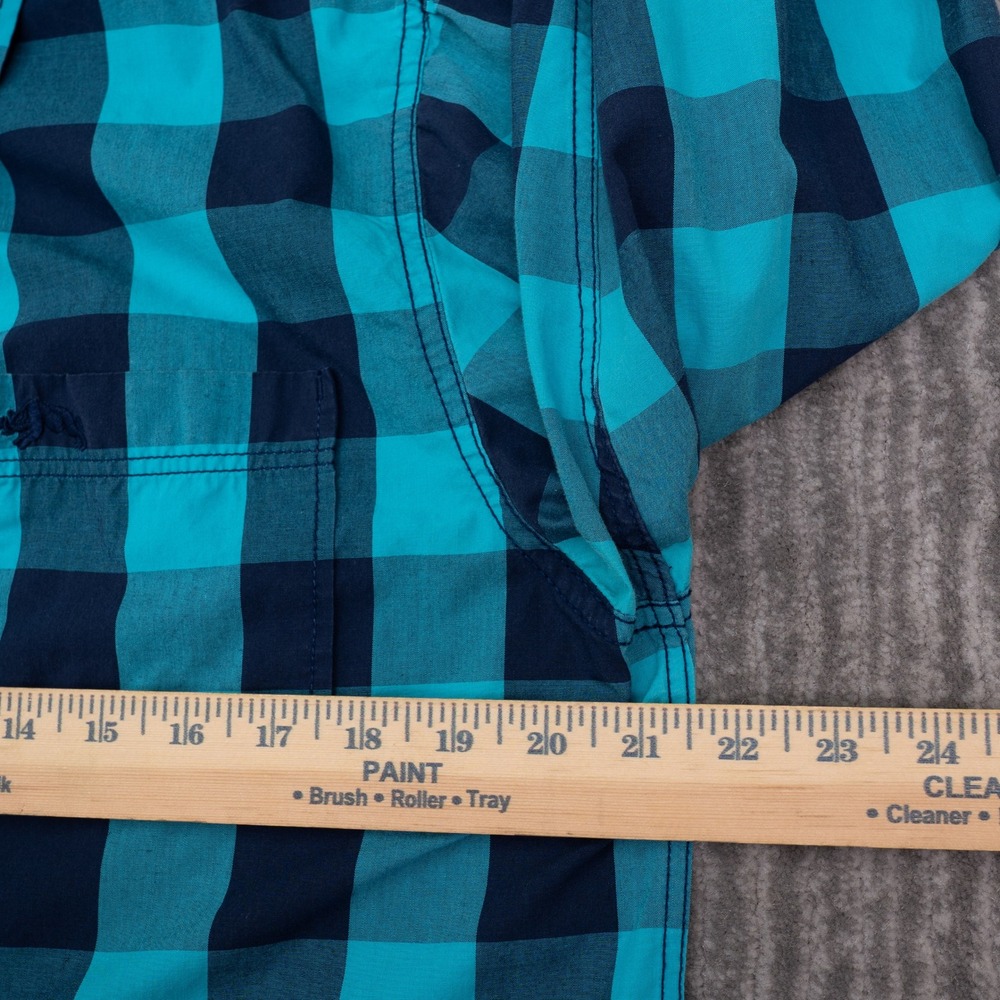 American Rag Button Up Shirt Mens Medium Blue Excellent Buffalo Plaid LongSleeve - Picture 4 of 9